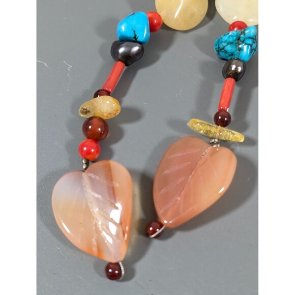 Artisan Faux Turquoise Stone Agte Quartz Long Tassel Flex Choker Necklace Boho W - Picture 3 of 10